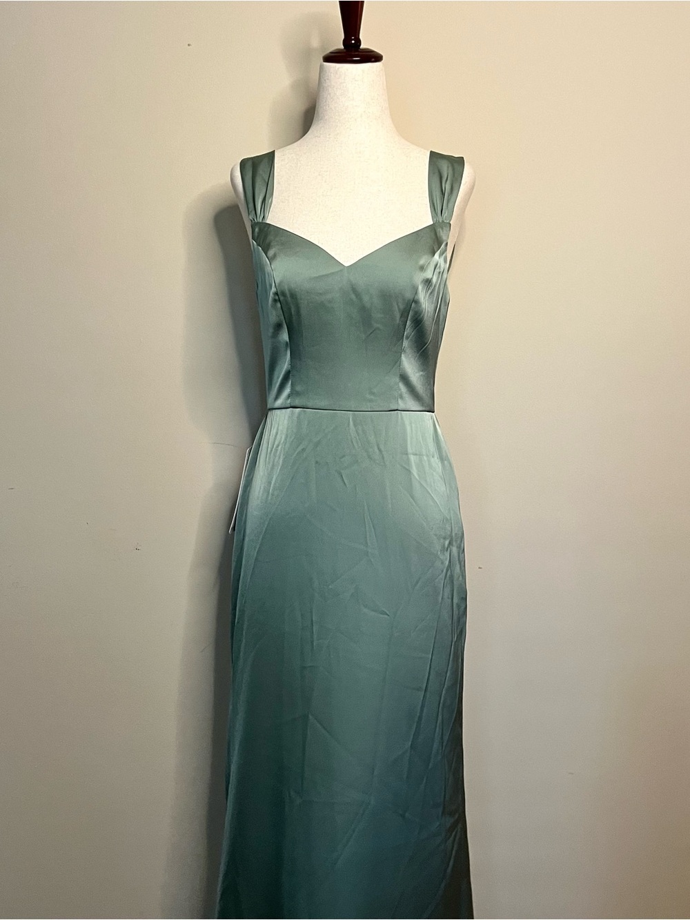 Azazie Sage Green Satin Sweetheart Maxi Bridesmaid Dress New with Tags